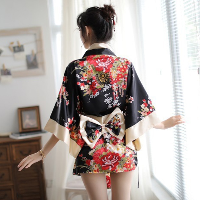 Bộ đồ ngủ kimono Nhật Bản gợi cảm-đen