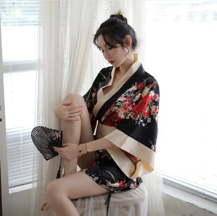 Bộ đồ ngủ kimono Nhật Bản gợi cảm-đen